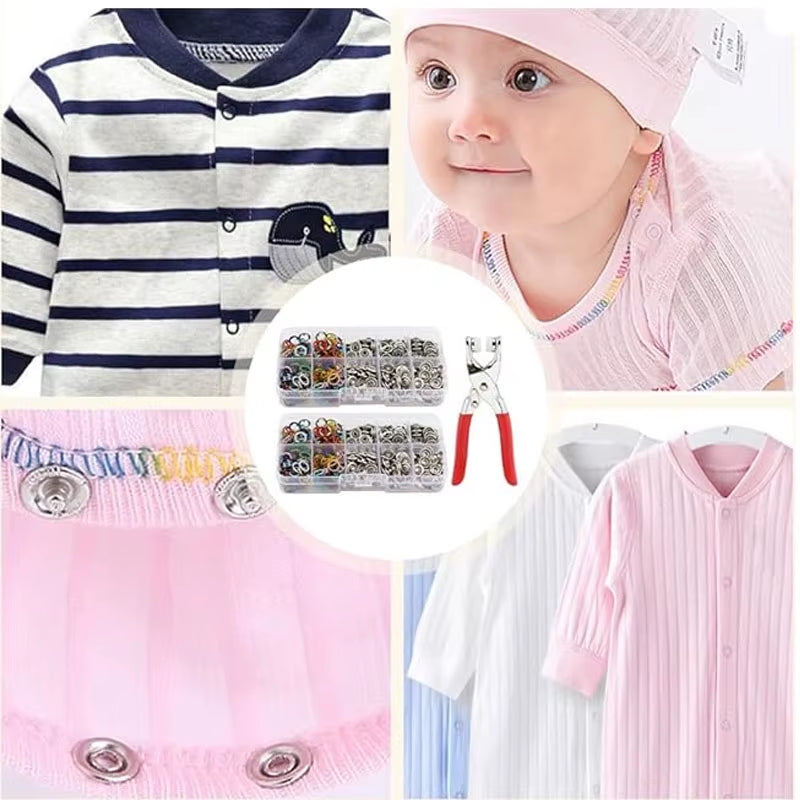 200 Sets Snap Fasteners Kit Tool Metal Snap Buttons Rings Fastener Pliers DIY Crafts Clothes Hats Sewing Metal Snaps Buttons