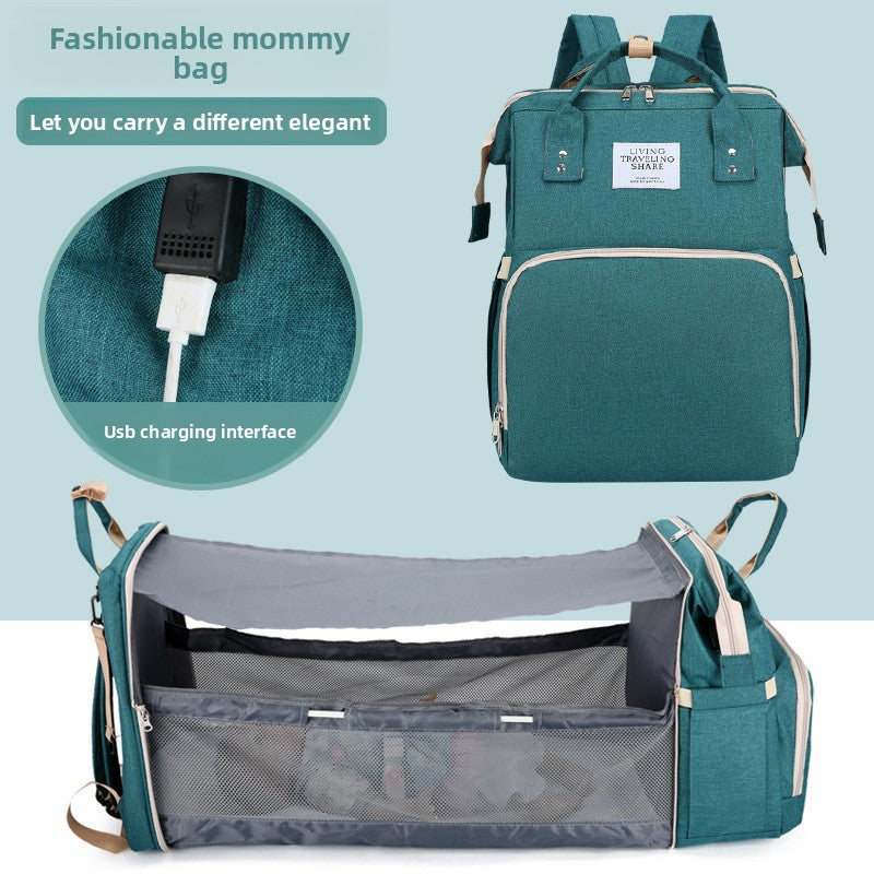 Foldable Mommy Bag with USB Port Large Capacity Baby Diaper Backpack