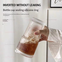 Large Capacity Cold Drink Cup, Milk Tea Cup, Straw with Lid Glass Vertical Striped Juice Coffee Cup Home Office