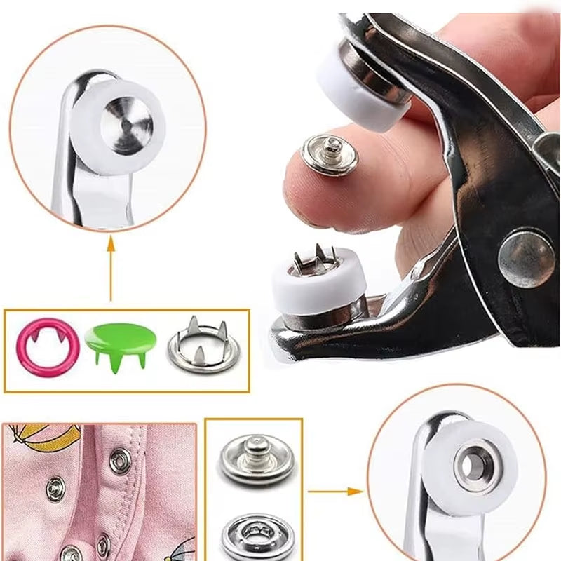 200 Sets Snap Fasteners Kit Tool Metal Snap Buttons Rings Fastener Pliers DIY Crafts Clothes Hats Sewing Metal Snaps Buttons