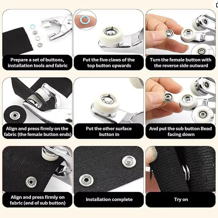 200 Sets Snap Fasteners Kit Tool Metal Snap Buttons Rings Fastener Pliers DIY Crafts Clothes Hats Sewing Metal Snaps Buttons