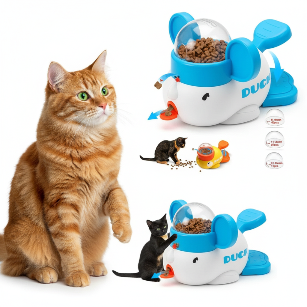 Funny Cartoon Duck Pet Feeder – Interactive Dog & Cat Snack Dispenser Toy