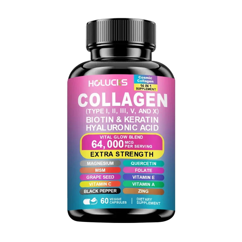 Collagen Pills Keratin Hyaluronic Acid MSM Vitamin a Vitamin C Vitamin E Folate Zinc Magnesium with Grape Seed Extract Capsules