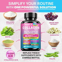 Collagen Pills Keratin Hyaluronic Acid MSM Vitamin a Vitamin C Vitamin E Folate Zinc Magnesium with Grape Seed Extract Capsules