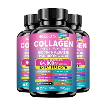 Collagen Pills Keratin Hyaluronic Acid MSM Vitamin a Vitamin C Vitamin E Folate Zinc Magnesium with Grape Seed Extract Capsules