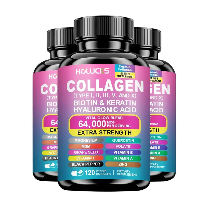 Collagen Pills Keratin Hyaluronic Acid MSM Vitamin a Vitamin C Vitamin E Folate Zinc Magnesium with Grape Seed Extract Capsules