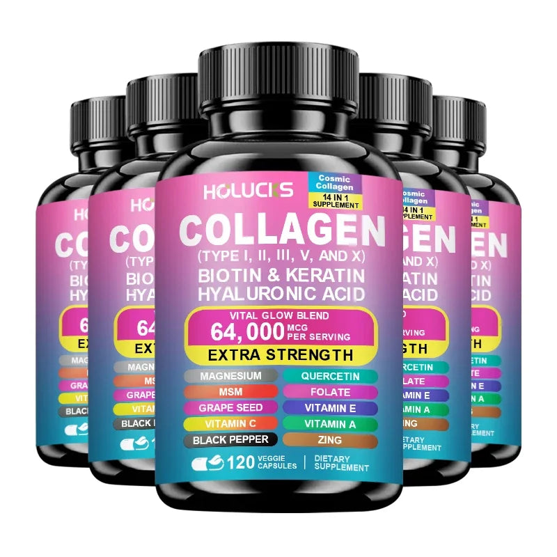 Collagen Pills Keratin Hyaluronic Acid MSM Vitamin a Vitamin C Vitamin E Folate Zinc Magnesium with Grape Seed Extract Capsules