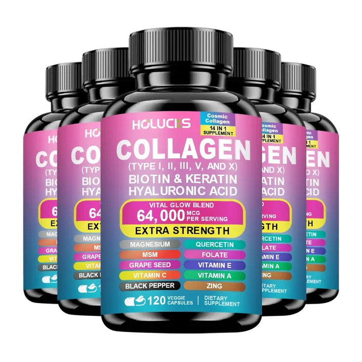 Collagen Pills Keratin Hyaluronic Acid MSM Vitamin a Vitamin C Vitamin E Folate Zinc Magnesium with Grape Seed Extract Capsules