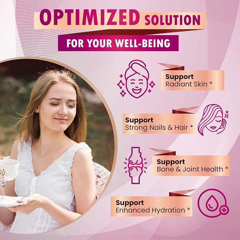 Collagen Pills Keratin Hyaluronic Acid MSM Vitamin a Vitamin C Vitamin E Folate Zinc Magnesium with Grape Seed Extract Capsules