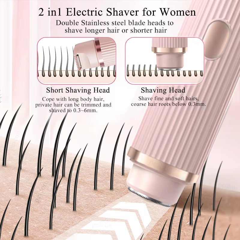 Electric Shaver for Women Bikini Underarm Hair Remover 2 in 1 Painless Lady Body Leg Hair Trimmer Portable Face Mustache Razors