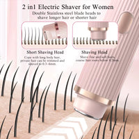 Electric Shaver for Women Bikini Underarm Hair Remover 2 in 1 Painless Lady Body Leg Hair Trimmer Portable Face Mustache Razors