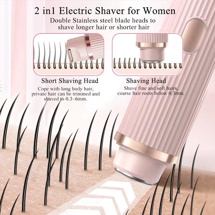 Electric Shaver for Women Bikini Underarm Hair Remover 2 in 1 Painless Lady Body Leg Hair Trimmer Portable Face Mustache Razors