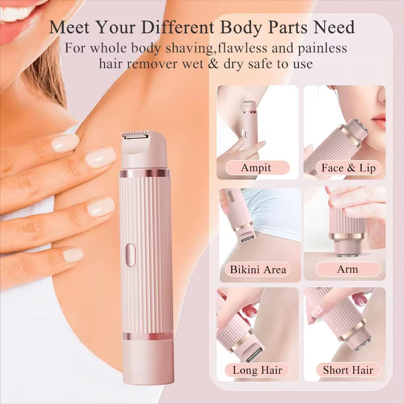 Electric Shaver for Women Bikini Underarm Hair Remover 2 in 1 Painless Lady Body Leg Hair Trimmer Portable Face Mustache Razors